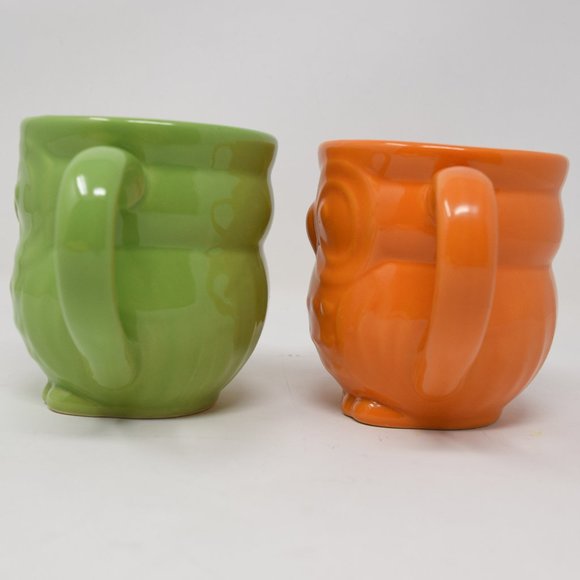 2 Owl Mugs Ceramic Orange Green 12 oz 3D Shaped Retro Boho - Picture 5 of 11